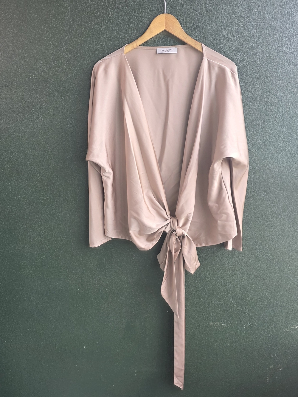 Satin Tie-Front Wrap Blouse - Blush